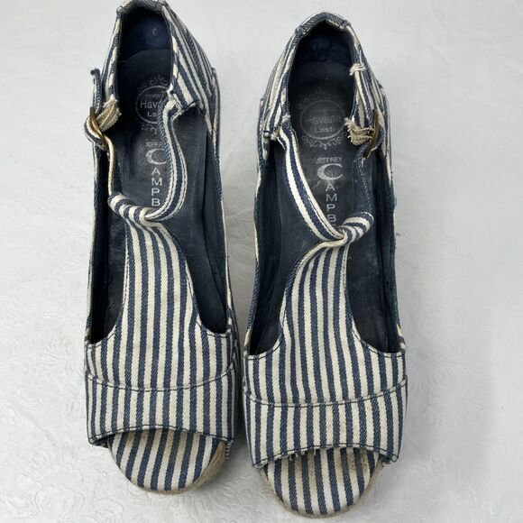 Jeffrey Campbell Foxy Platform Sandals Heels Nautical Blue White Striped Sz 6.5 - Picture 12 of 15